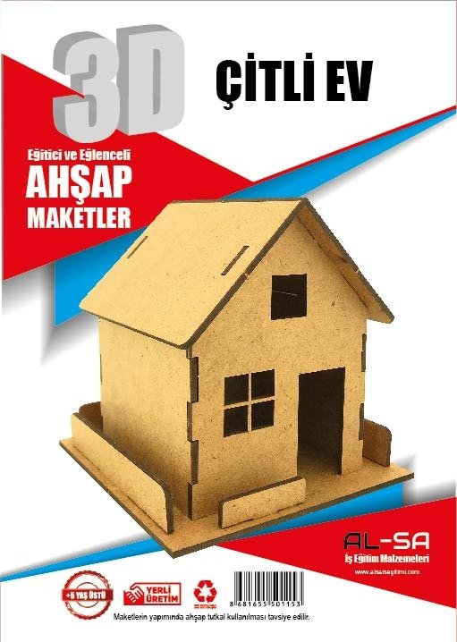 3D Ahşap Maket Çitli Ev