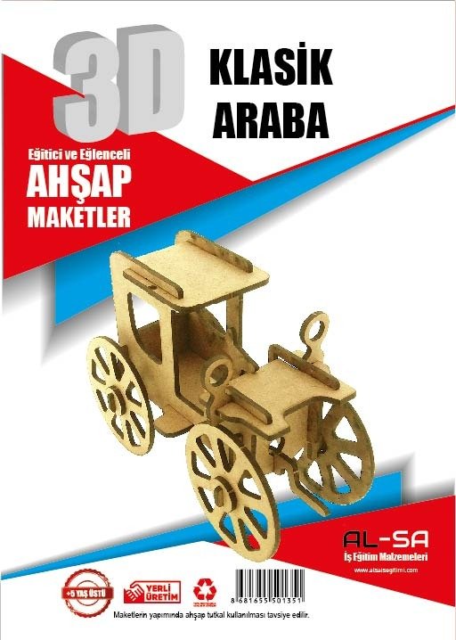 3D Ahşap Maket Klasik Araba