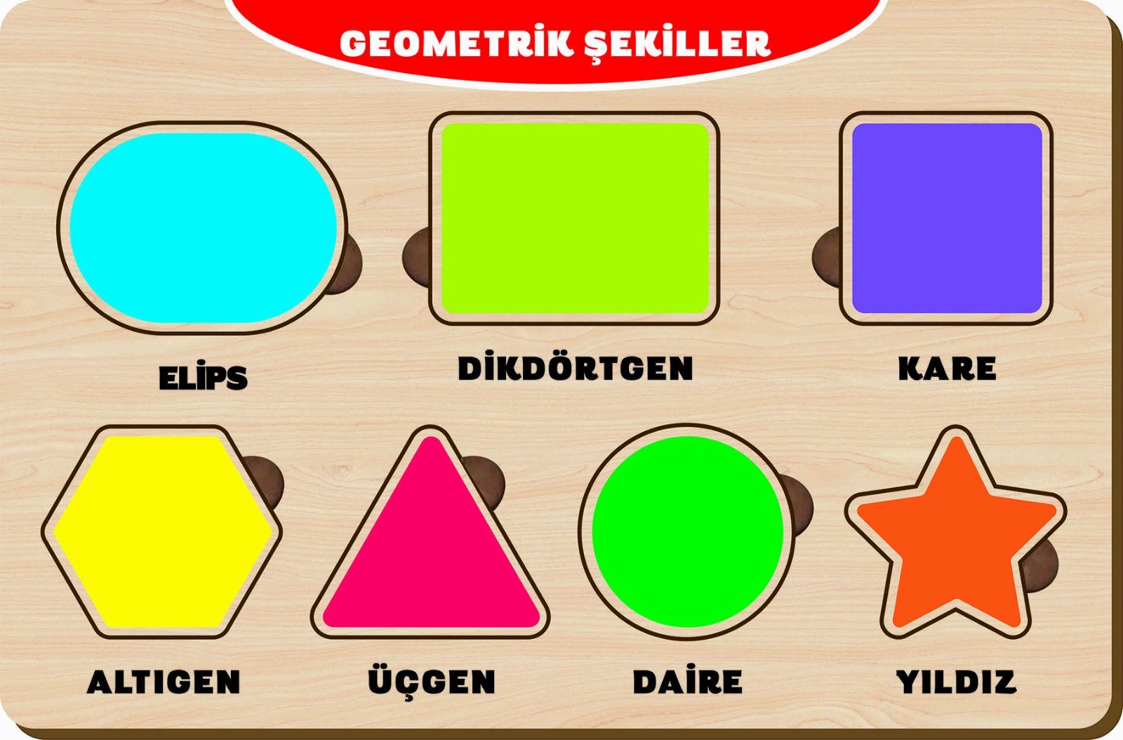 Ahşap Bultak Eğitici Yapboz Geometrik Şekiller