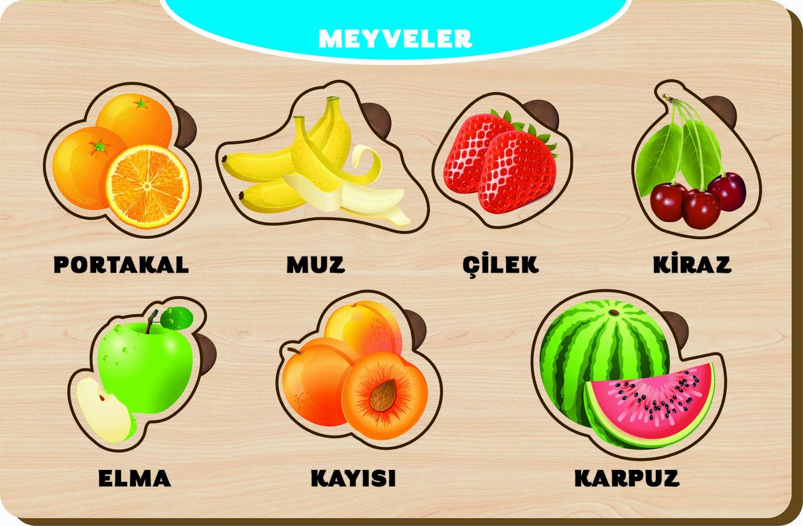 Ahşap Bultak  Eğitici Yapboz Meyveler