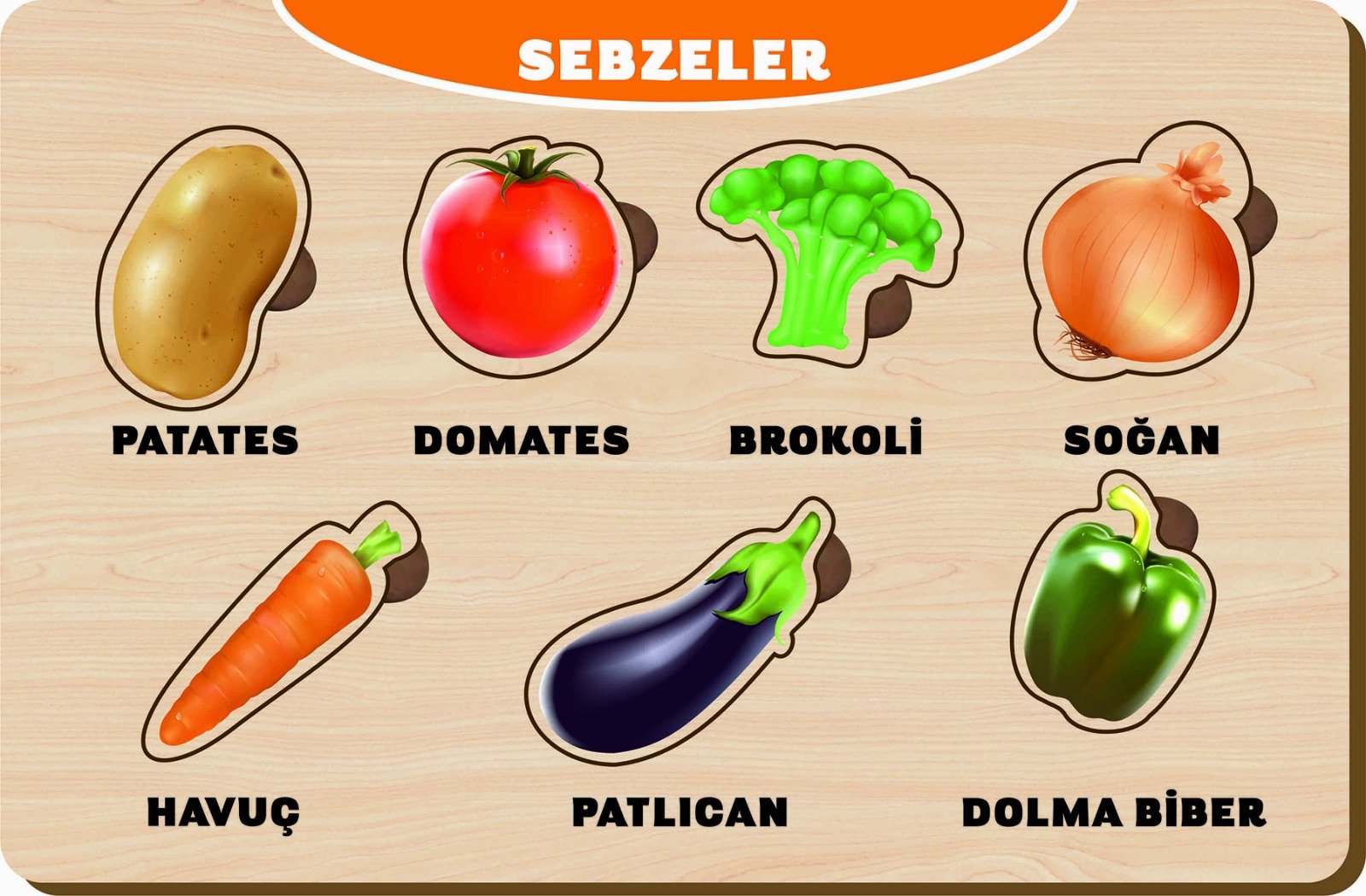 Ahşap Bultak Eğitici Yapboz Sebzeler