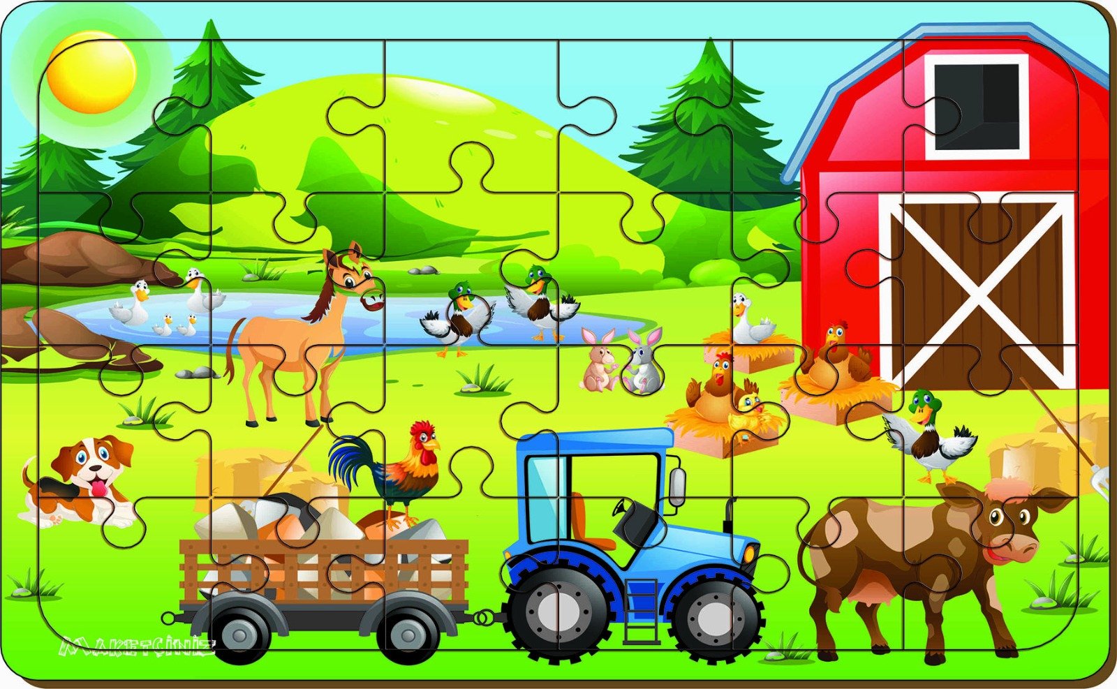 Ahşap Puzzle 24 Parça Eğitici Yapboz Çiftlik Hayvanları