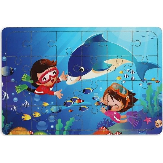 Ahşap Puzzle 24 Parça Eğitici Yapboz Dalgıç
