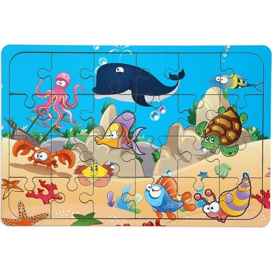 Ahşap Puzzle 24 Parça Eğitici Yapboz Deniz Canlıları